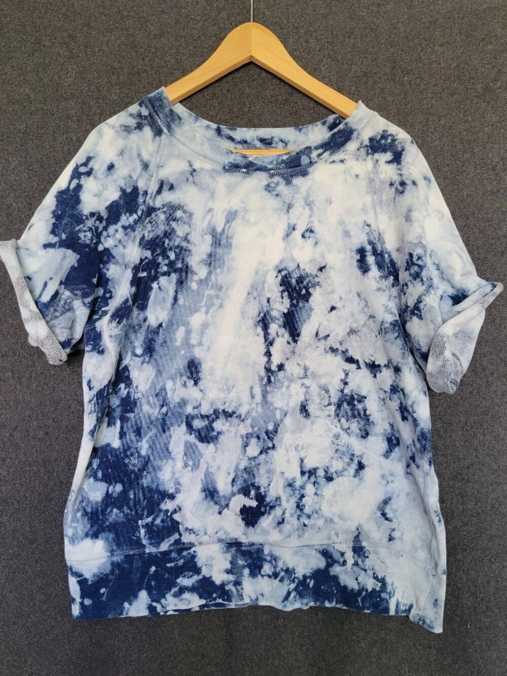Current/ Elliot The Rolled Sleeve Sweatshirt Indigo Tie Dye Made in USA 3/L
